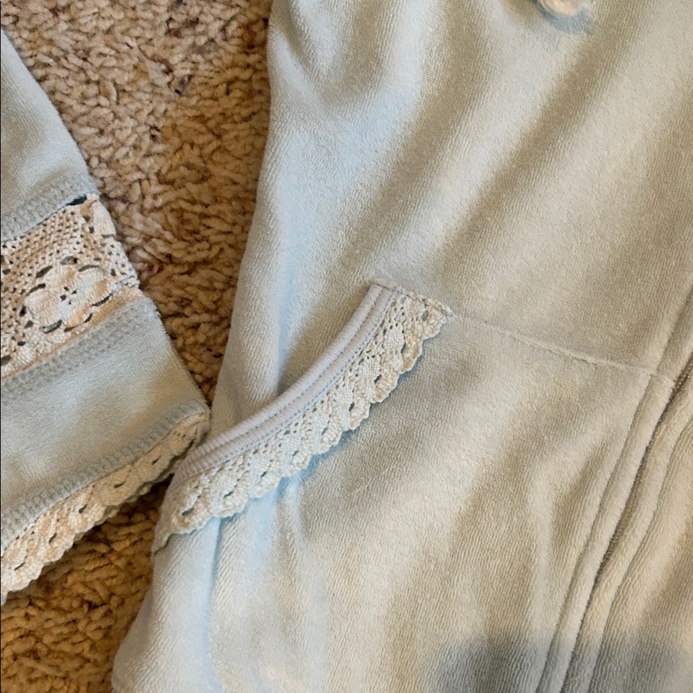 Juicy Couture Light Blue Terry Cloth Set with Lace Trim, Size S - Picture 3 of 9